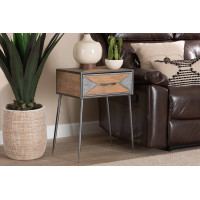 Baxton Studio AM19137-OakGrey-NS Baxton Studio Laurel Rustic Industrial Antique Grey Finished Metal and Whitewashed Oak Brown Finished Wood 1-Drawer Nightstand